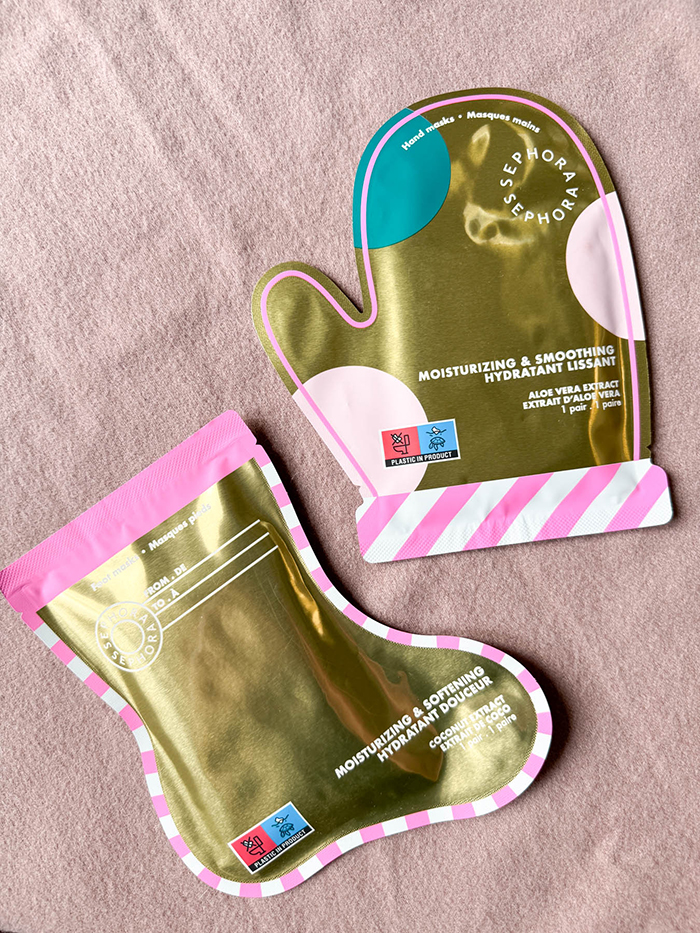 ハンドマスクとフットマスクはひと目で中身がわかるパッケージ