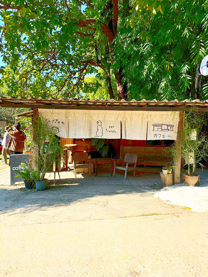 大きな木の下に守られるようにあるカフェ