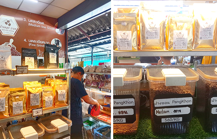タイの市場にあるコーヒー豆専門店