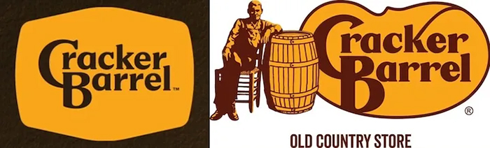 クラッカーバレルのロゴ 左(新)/右(旧)