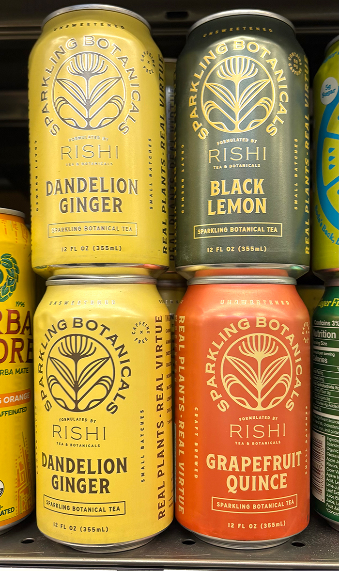 「RISHI(リシ)」の「SPARKLING BOTANICAL TEA」のパッケージ