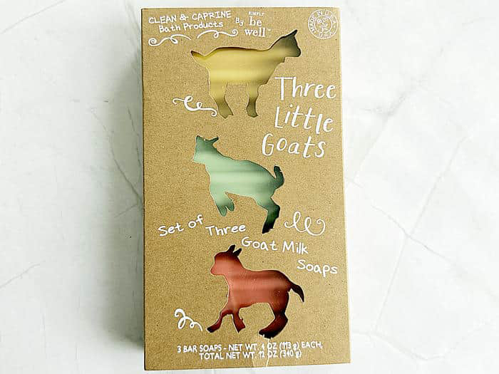 3匹のカラフルなヤギが目を引く「San Francisco Soap Company」の石鹸パッケージ